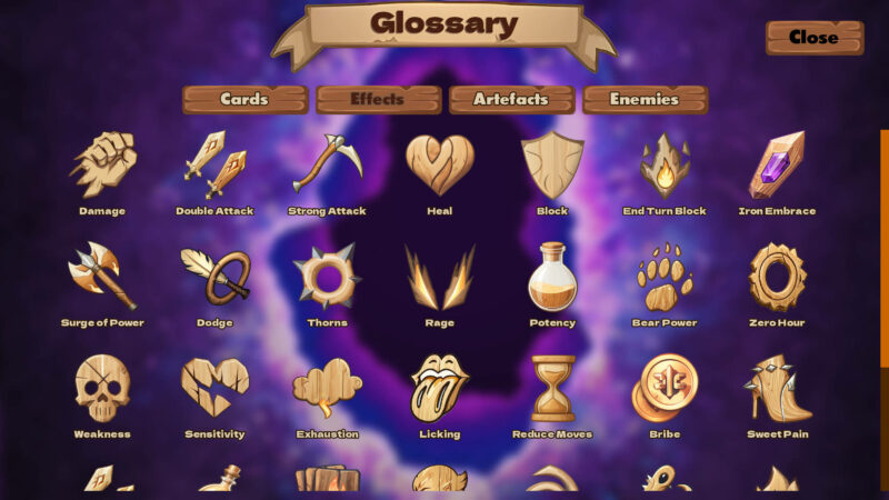 Glossary and Cards screenshot